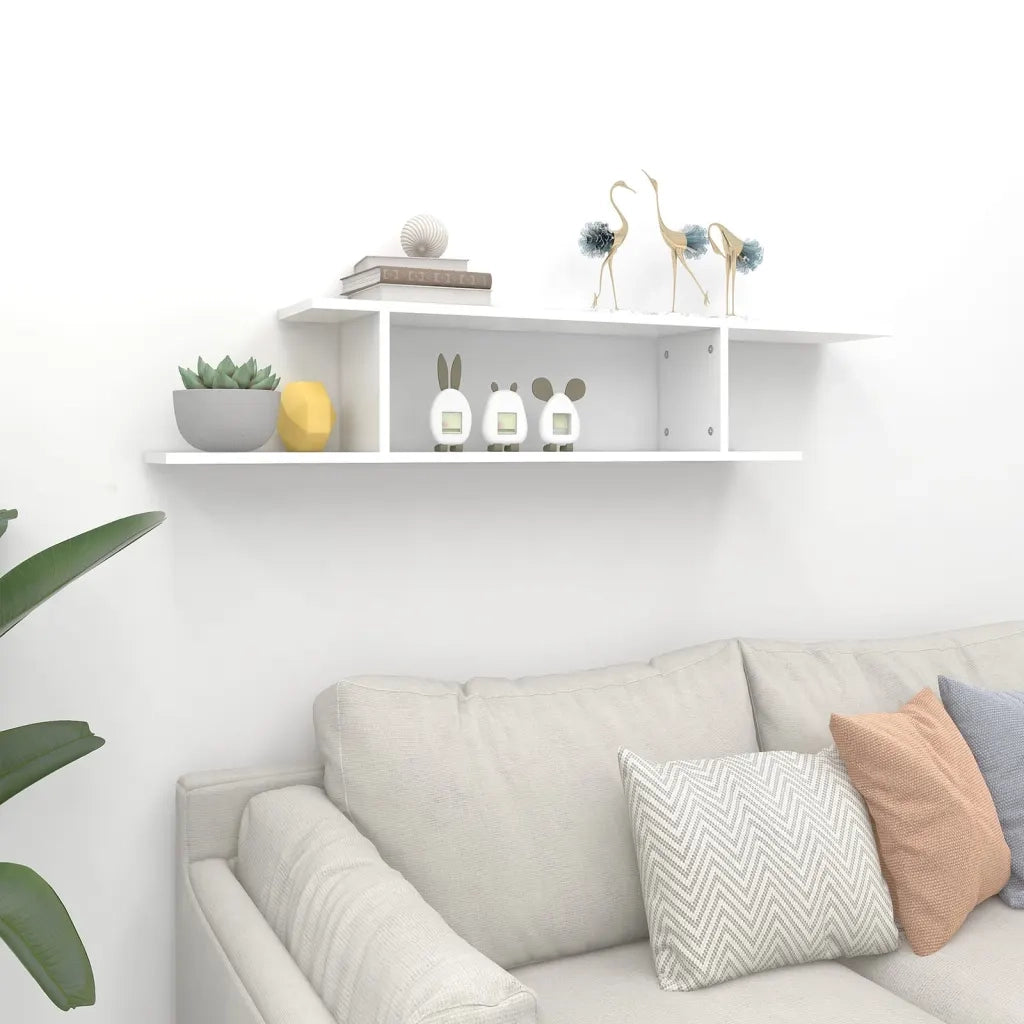 Scaffale TV Parete | Armadietto TV | Mobile Porta TV Rovere Bianco 125x18x23 cm Legno Multistrato