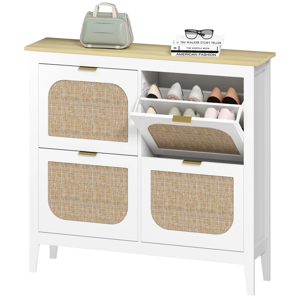 Scarpiera 20 paia con 4 ante ribaltabili effetto rattan ¨C Xylo ¨C Bianco 105x24x95,5 cm