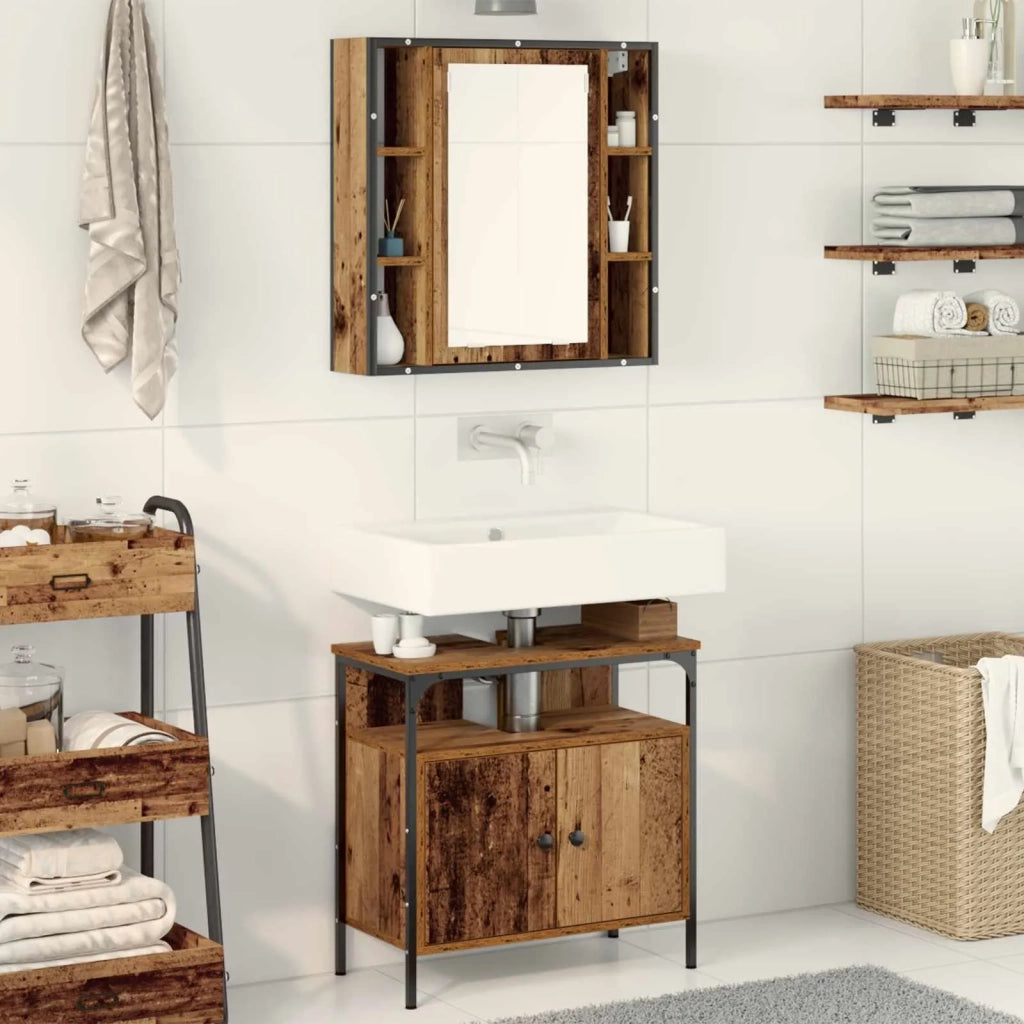 Set di mobili per il Bagno | Armadio da bagno 2 pz Marrone Legno multistrato