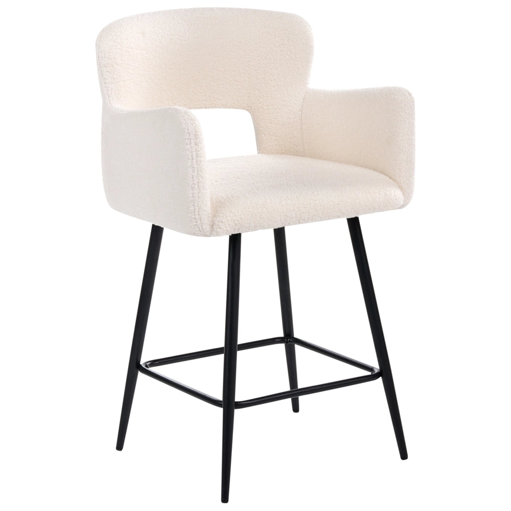 Set di 2 sgabelli da bar bouclé bianco sporco braccioli schienale intagliato gambe in metallo moderna industriale