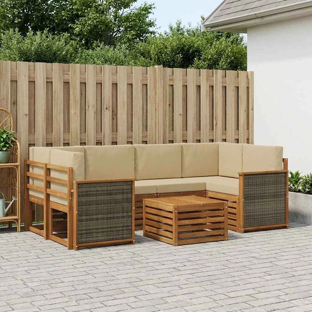 Set di divani da esterno 7 pz Naturale e Beige 3384079