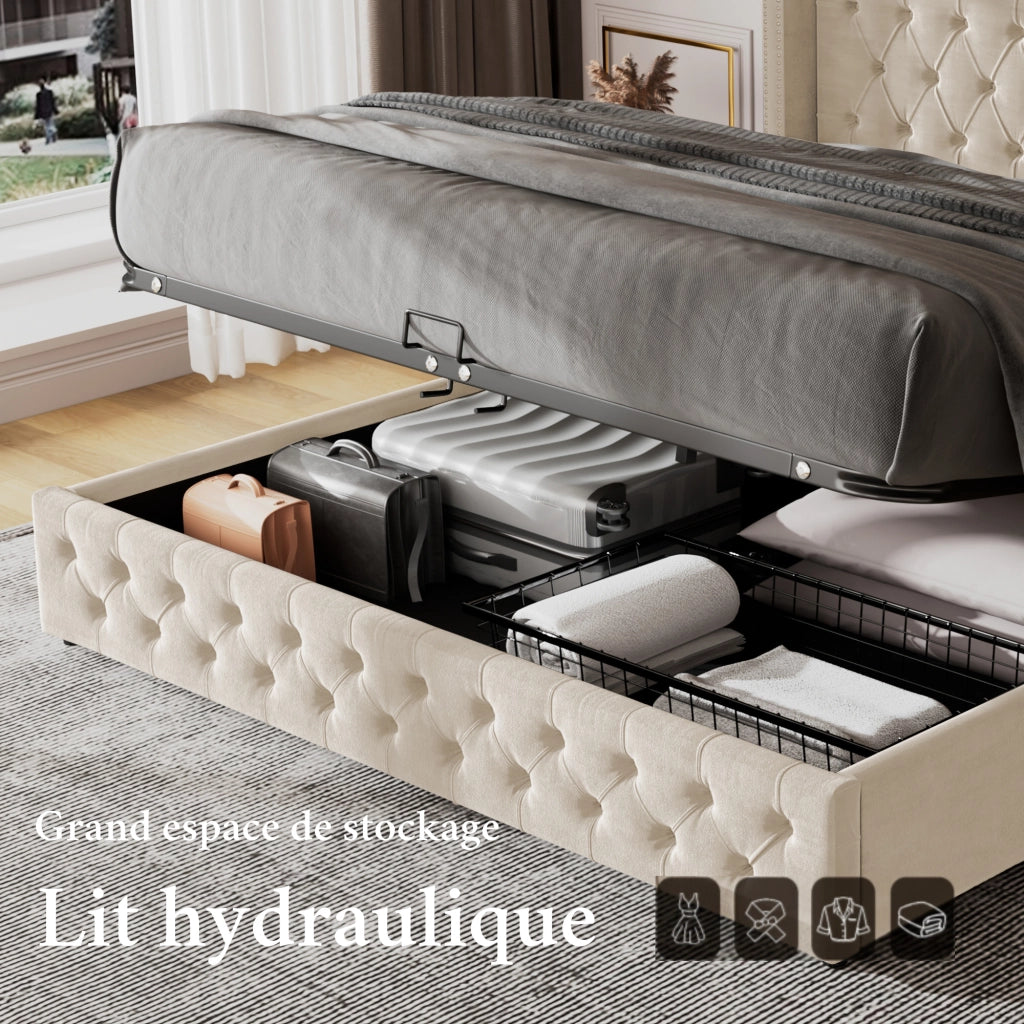 LETTO Contenitore Chesterfield 140x190 cm Velluto Beige senza materasso