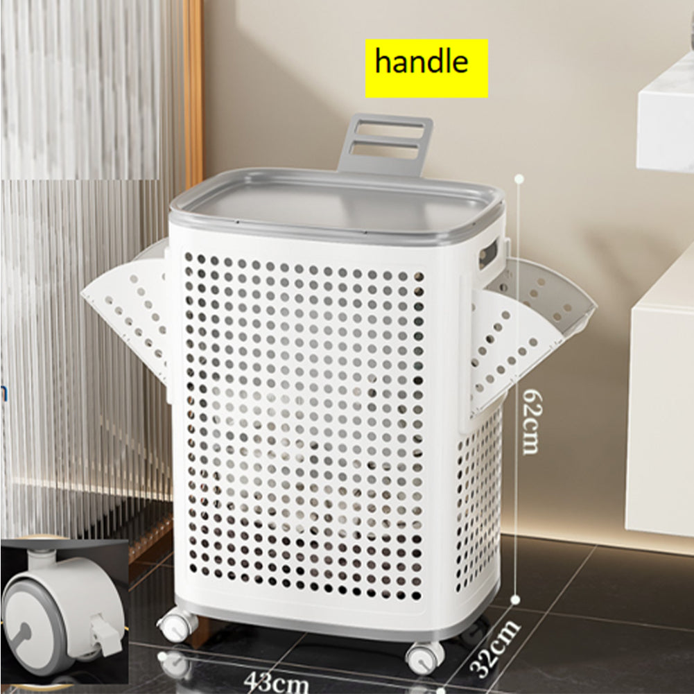 Cesto Portabiancheria con Ruote e Vani Laterali Estraibili 42x33x61,5 cm in PP Bianco