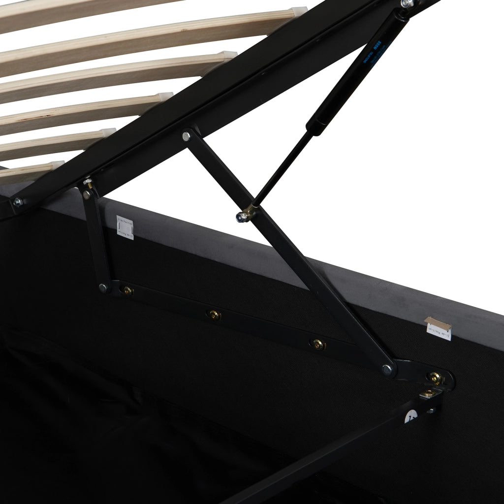 LETTO Imbottito 180 x 200 cm in Velluto Grigio con LED, USB e Contenitore