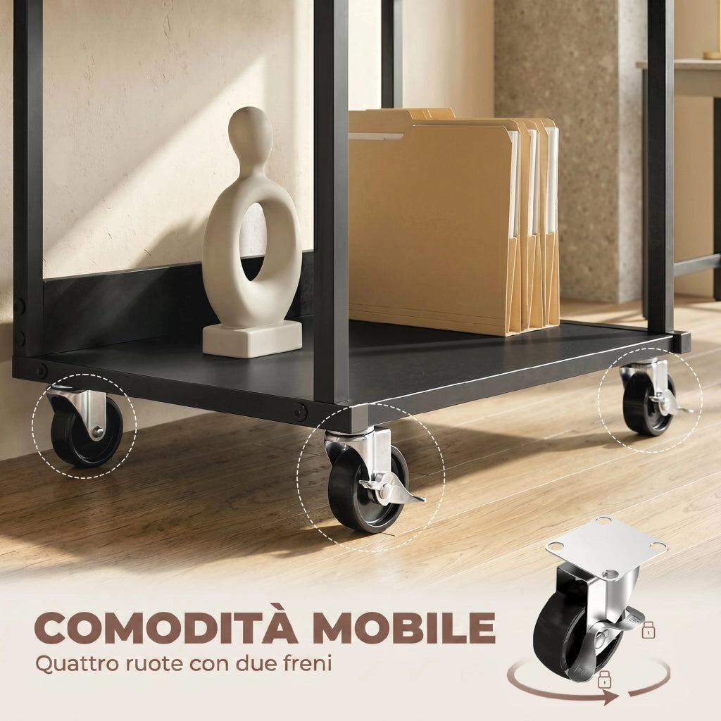 Tavolino industriale con ruote ¨C zephmum ¨C nero, metallo, 3 livelli