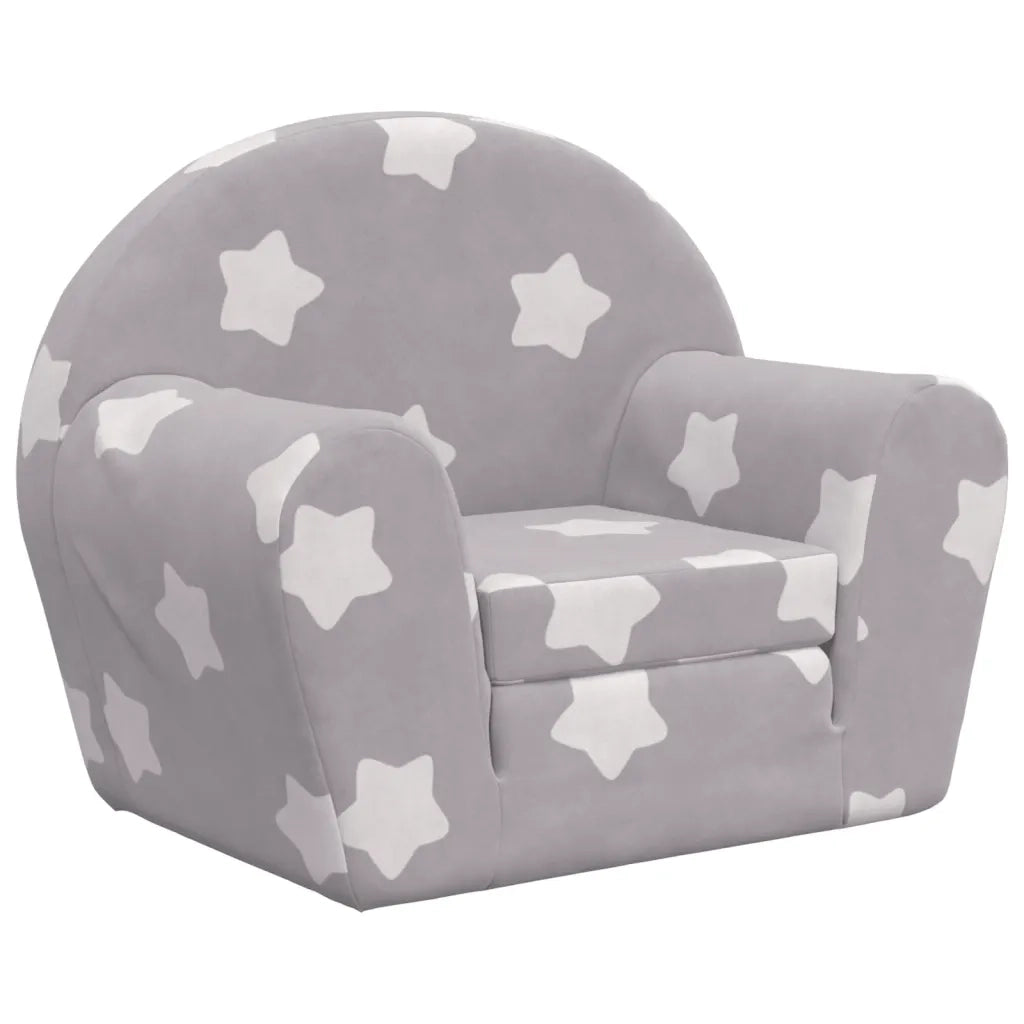 Divano Letto Bambini Grigio Chiaro con Stelle Morbido Peluche 356992