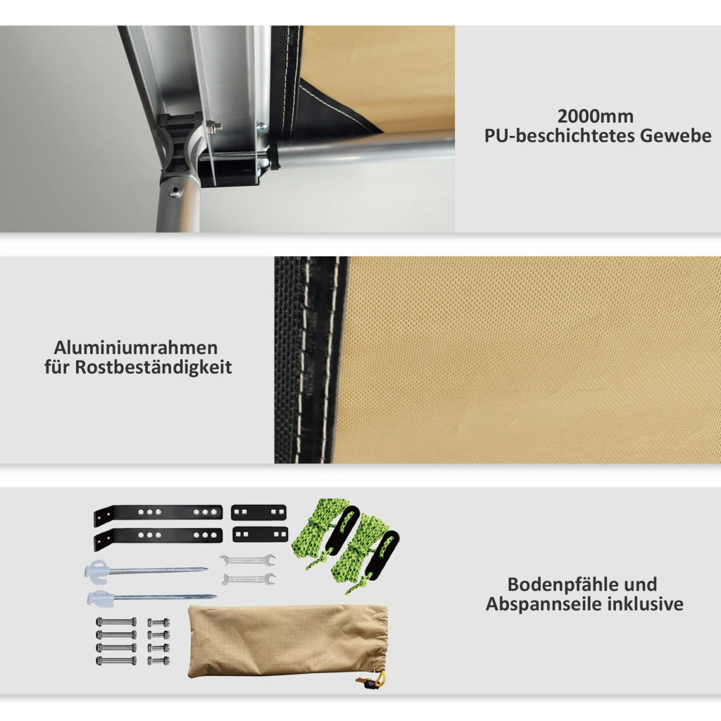 Tenda da tetto per auto ¨C Zephmum ¨C 160x250x125-225 cm, Khaki