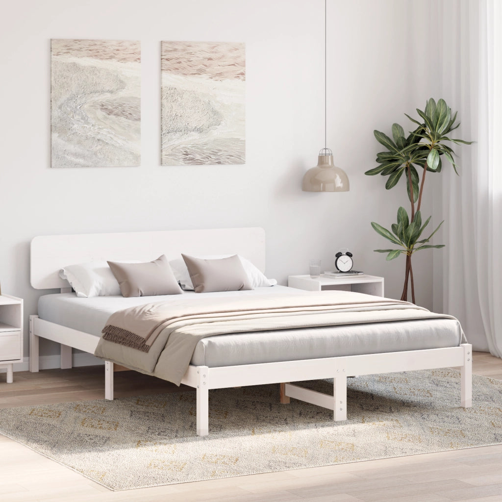 Struttura Letto con Testiera Bianca 160x200 cm Legno Massello di Pino