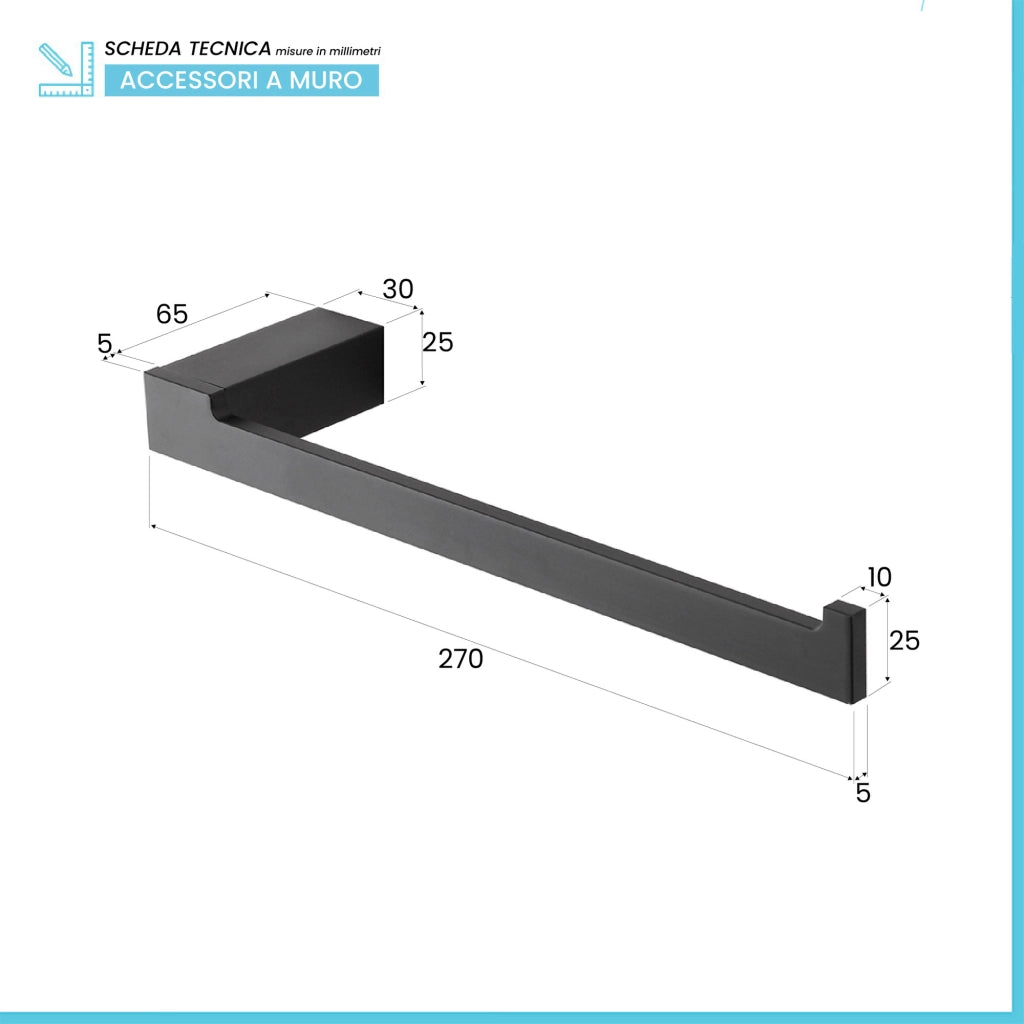 Set accessori bagno da muro 4 pezzi in alluminio nero Sky