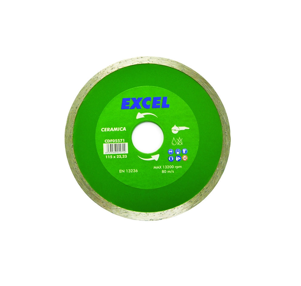 DISCHI DIAMANTATI PER CERAMICA Ø MM.115- - ø mm.115 foro 22,2 corona continua liscia - 1 blister EXCEL
