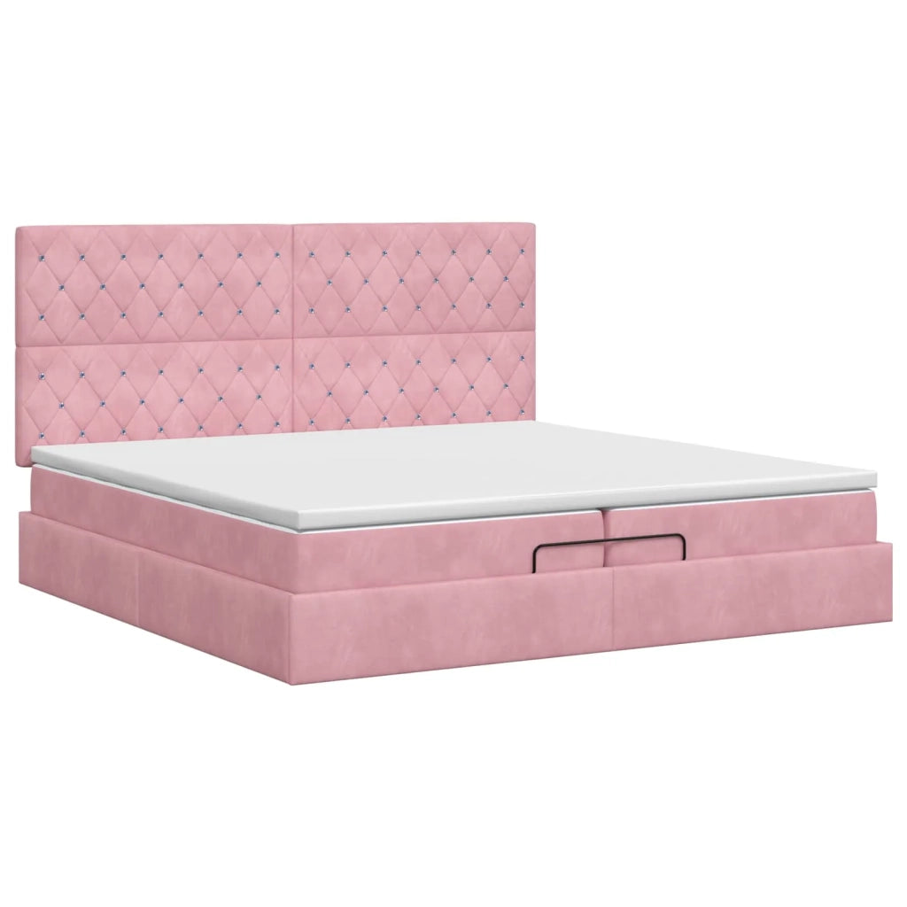 Letto ottomano con materasso Rosa 200 x 200 cm Velluto 3457676