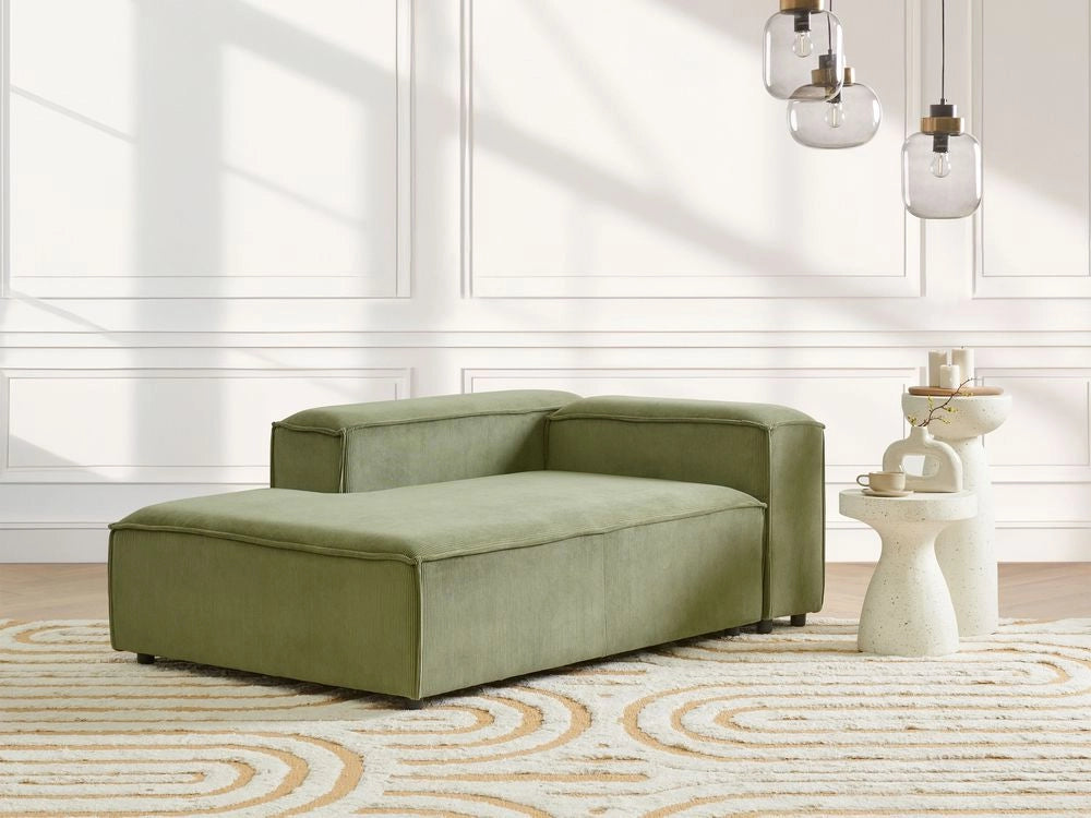 Chaise longue in velluto a coste poliestere verde lato destro gambe nere imbottite Soggiorno moderno