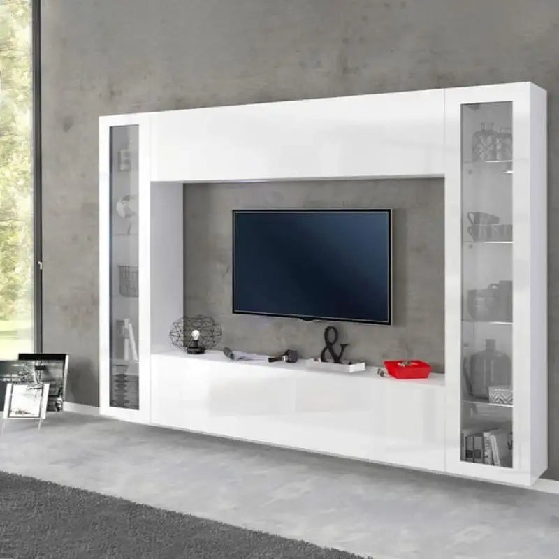Parete attrezzata soggiorno porta TV pensile sospeso 2 vetrine Joy Frame