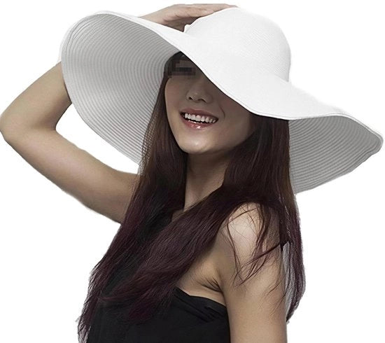 Cappello da sole - Floppy hoed - Protezione solare - Bianco - Ripiegabile - Ideale per spiaggia e estate - Adatto per donne - Cappello a pannelli