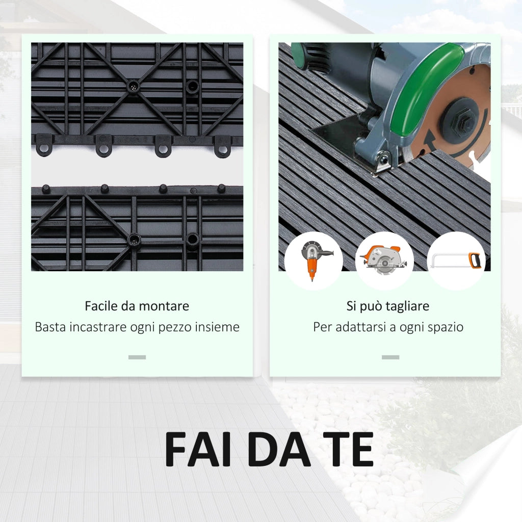 Pavimentazione da Esterno Incastrabile Piastrelle da Giardino 11 Mattonelle 30x30x2.2 cm Grigio
