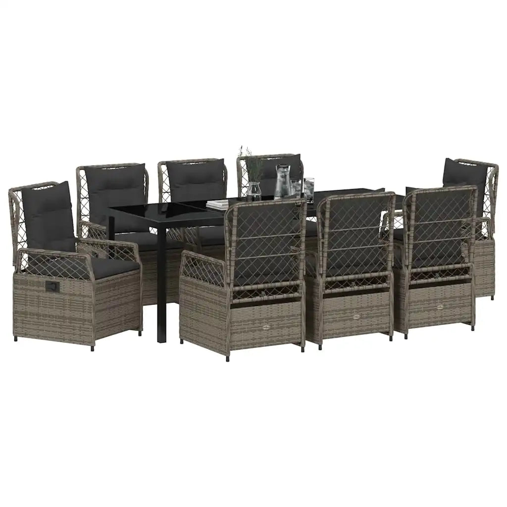 Set da Pranzo per Giardino 9 pcs Grigio polyrattan 3381001