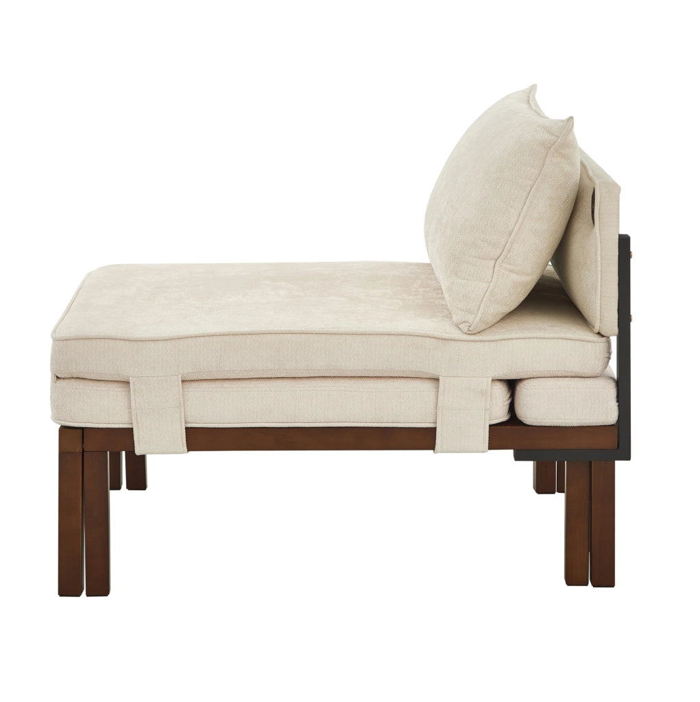 Divano letto 2 in 1 176x82,5x70 cm beige con USB/Type-C in velluto,