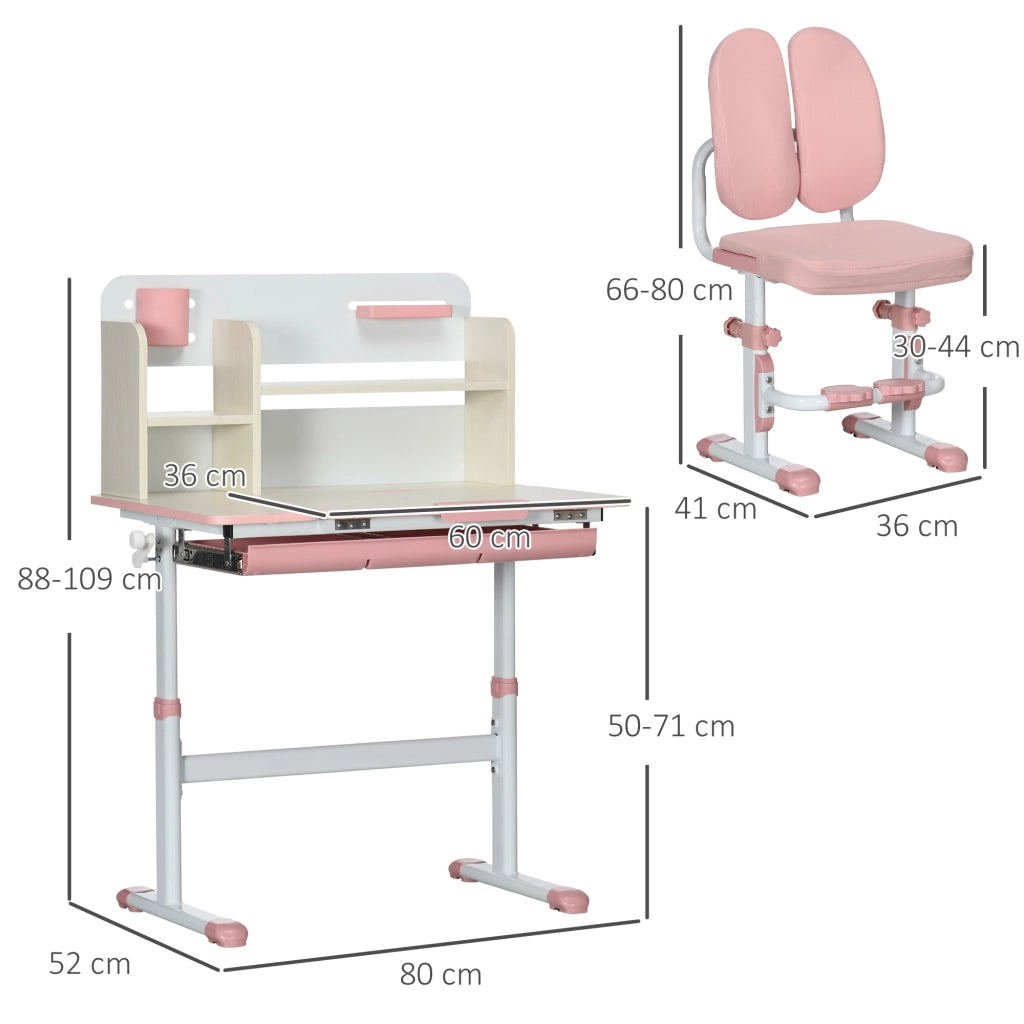 EasyComfort Banco Scuola con Sedia per Bambini 3-12 Anni, Altezza Regolabile e Piano Inclinabile, Rosa