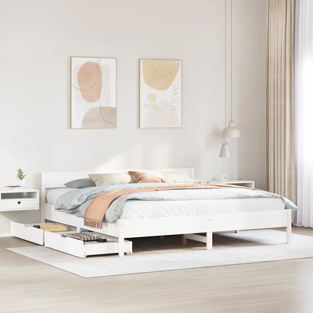 Letto matrimoniale | Letto per adulti | Giroletto senza Materasso Bianco 200x200 cm Legno Massello Pino