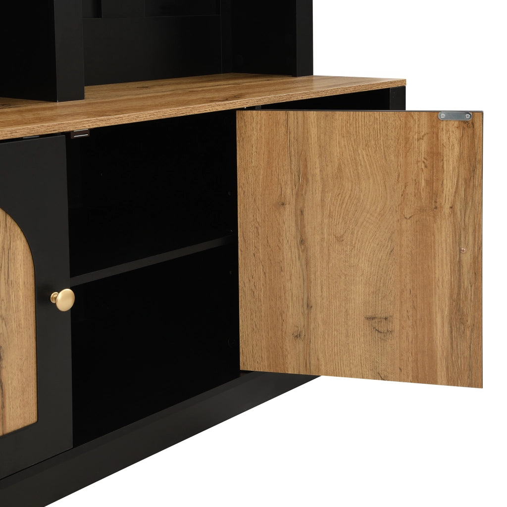 Mobile d'ingresso con 2 Ante; 3 Ripiani Aperti; Ganci e LED USB; Stile Nordico; in MDF; Nero; 150??40??195 cm