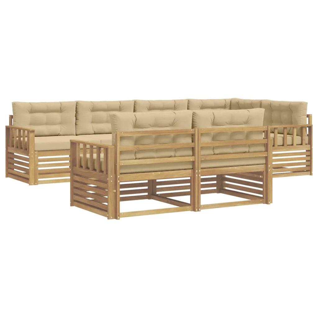 Set di divani da esterno 7 pcs Bianco e Beige Poliestere