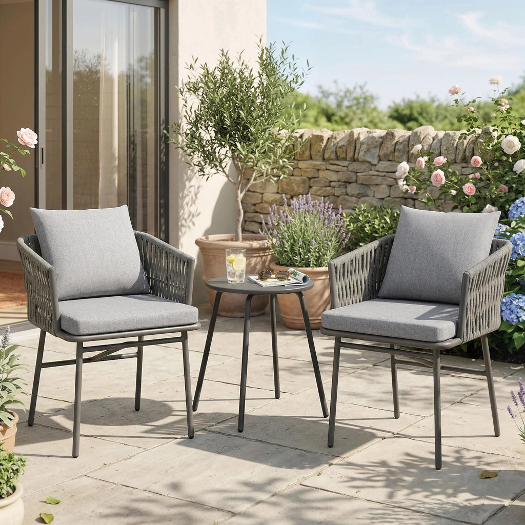 Set Giardino Polyrattan 3 Pezzi ¨C zephmum ¨C Grigio, 2 Sedie, Tavolino, 4 Cuscini
