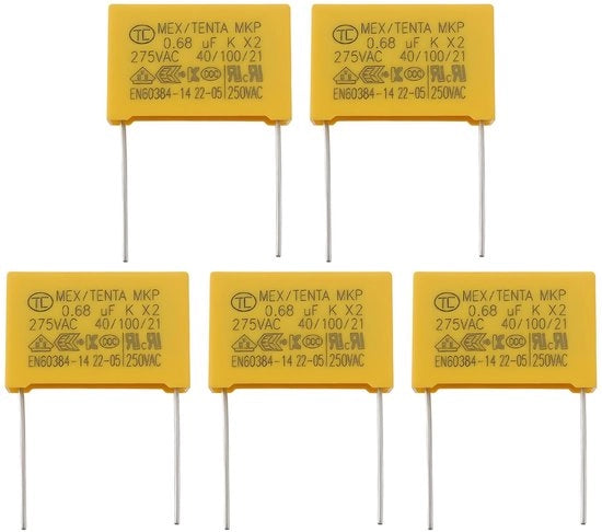 Filtri di alta tensione - 5 pezzi - Classe X2 - Compatibile con Senseo 7850 - Capacità 0,26µF - Tensione di rilascio 275VAC - Diametro 22,5 mm - Filtraggio di alta tensione