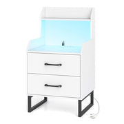 Comodino moderno con stazione di ricarica integrata luci led 2 cassetti e mensola aperta-Tavolino da notte per camera da letto corridoio soggiorno