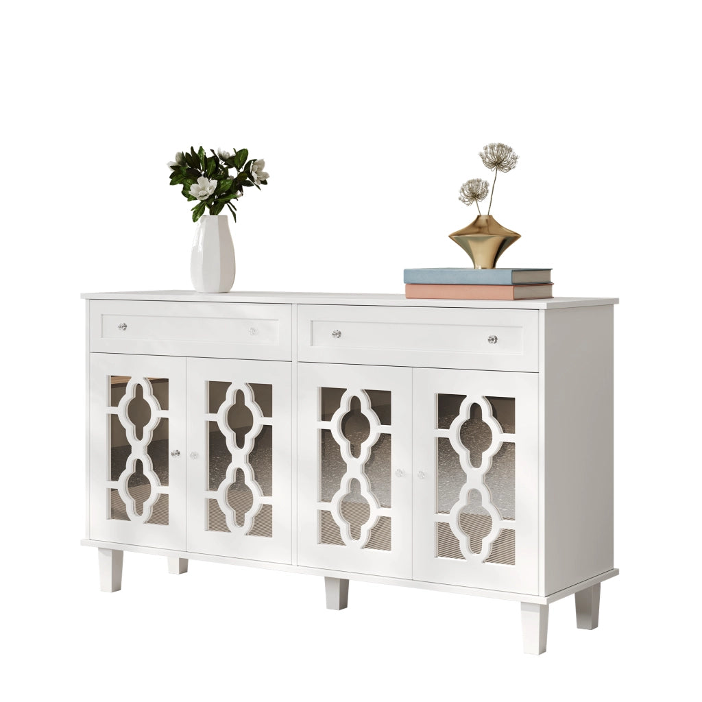 Credenza con Ante a Specchio e Cassetti ¨C MINIMAL ¨C Bianco con Maniglie in Cristallo