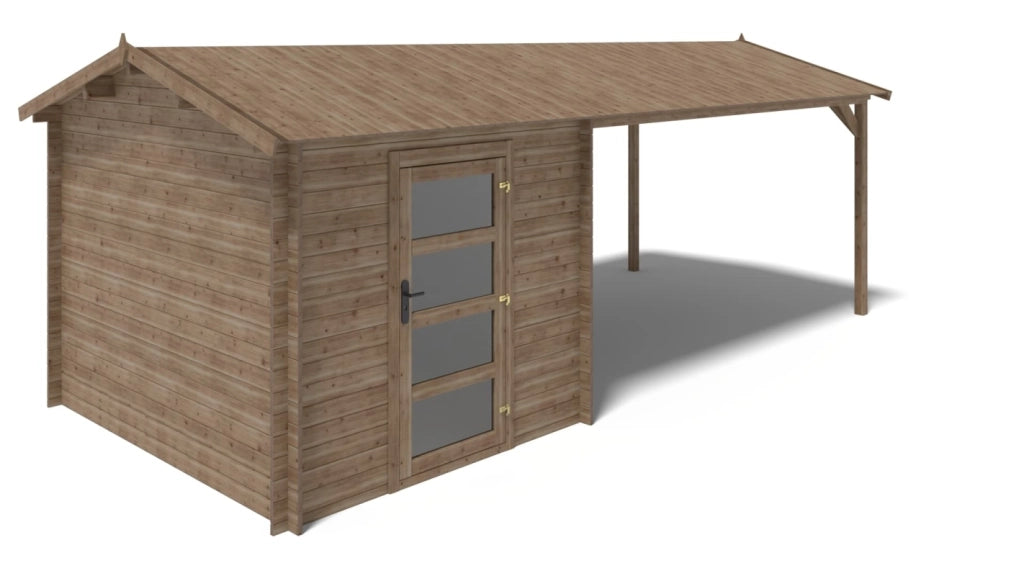 Casetta da giardino in legno – 2.5x3 m con estensione 4x2.76 m - 18.56 m² - DOM675+DOS194 - ALTANKA