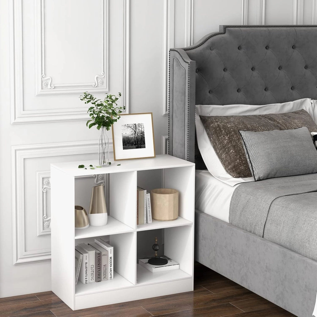 Libreria a 4 Cubi, Libreria Aperta a Pavimento Con 2 Kit Antiribaltamento, Scaffale Moderno, Scaffale Espositivo Per Soggiorno, Studio, Bianco，73x33x73 cm