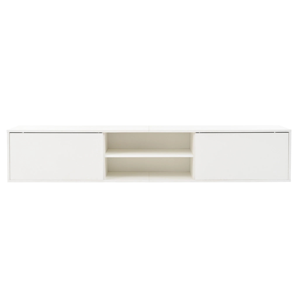 Set parete TV con ampio spazio contenitivo in truciolare bianco