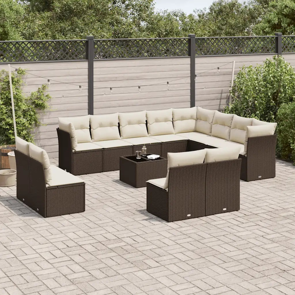 Set Divani da Giardino 13 pz con Cuscini Marrone in Polyrattan 3218483