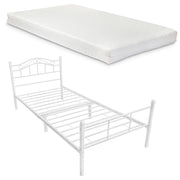 Letto Piazza e Mezza Florenz in Acciaio con Testiera Decorativa e Materasso 120 x 200 cm Bianco [en.casa]