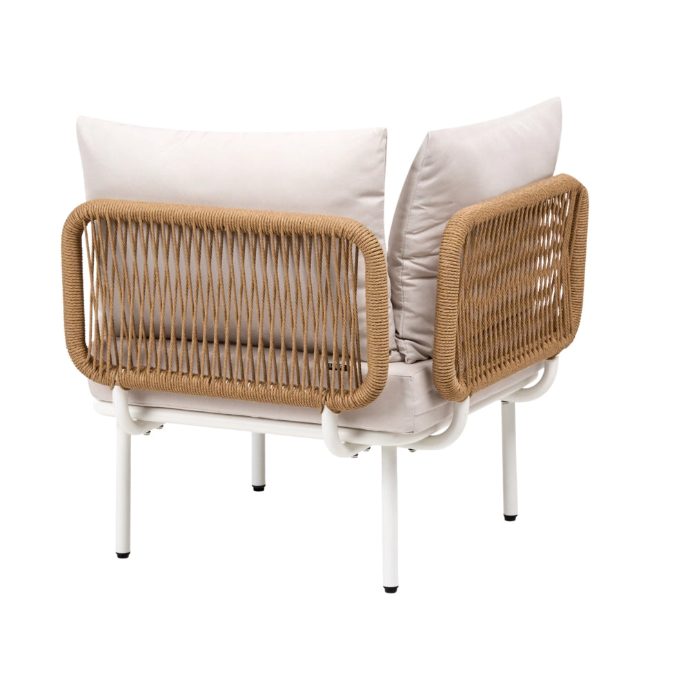 Poltrona da giardino in metallo, rattan PE e tessuto beige chiaro stile rustico moderno