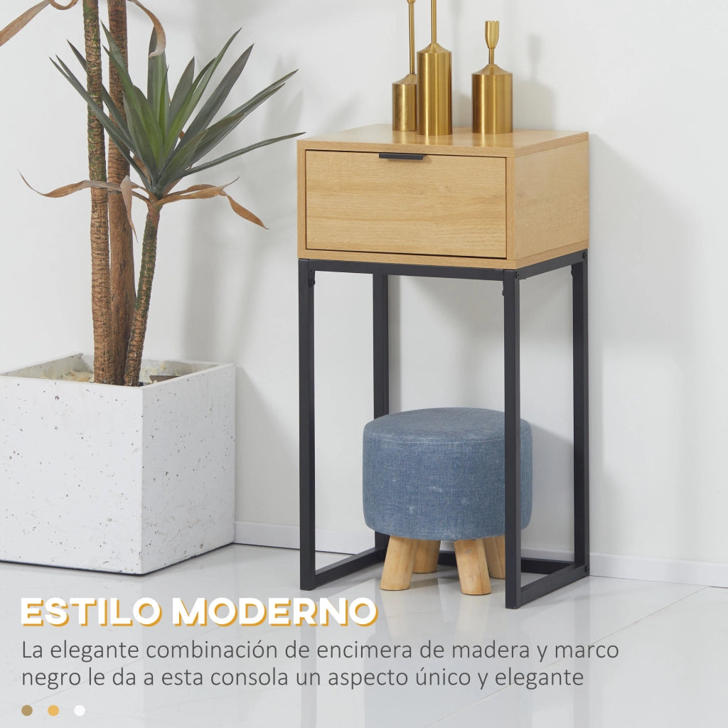 Tavolino da caff¨¨ con cassetto ¨C Zephmum ¨C Naturale Acciaio 40x30x76