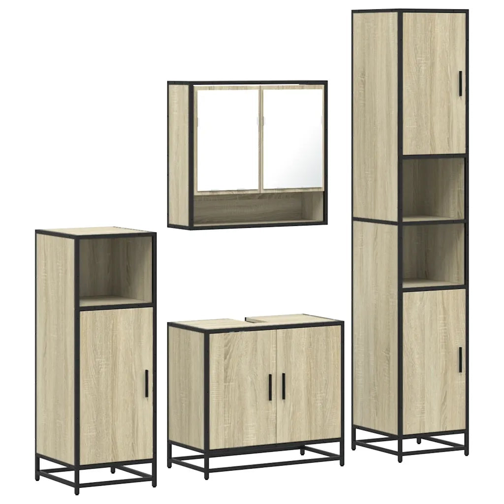 Set Mobili da Bagno 4 pz Rovere Sonoma in Legno Multistrato