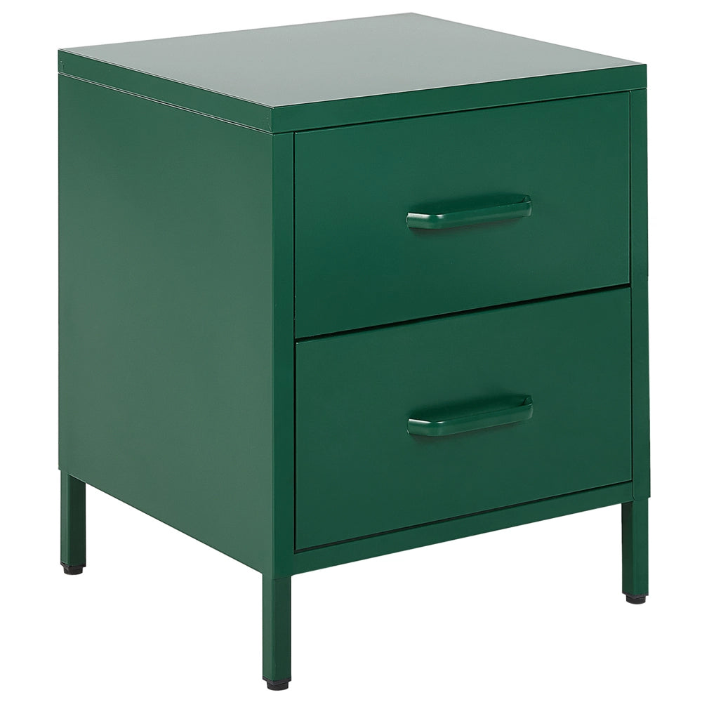 Comodino in Acciaio Verde Design Industriale 2 Cassetti Camera da Letto Mobili Contenitori