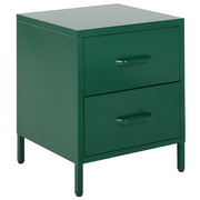 Comodino in Acciaio Verde Design Industriale 2 Cassetti Camera da Letto Mobili Contenitori