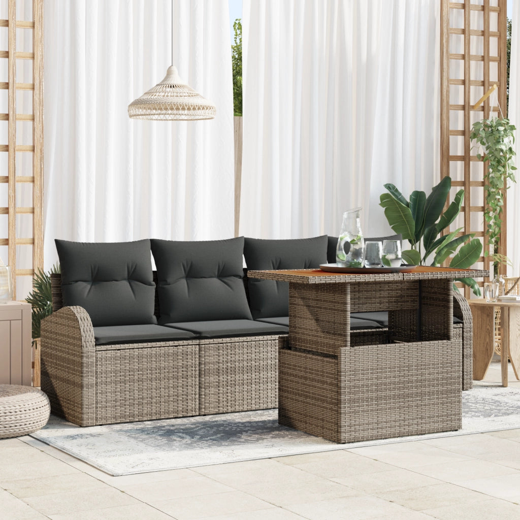 Set Divano Giardino a 5 Pezzi con Cuscini Grigio Poly Rattan