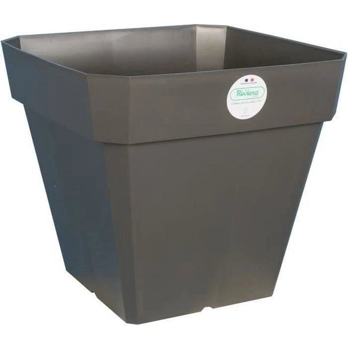 Vaso da fiori quadrato in plastica RIVIERA Solilla - 49 x 49 x H 45 cm - 65 L - grigio glitterato