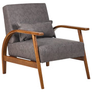 Poltrona marrone scuro in ecopelle con gambe in legno, braccioli e cuscino Retro Classico Soggiorno Tradizionale