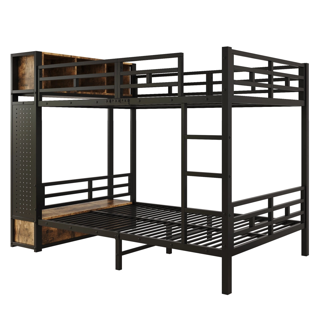 Letto a castello con contenitore ¨C Minimal ¨C nero metallo 120x200 cm con cassetti e ripiani
