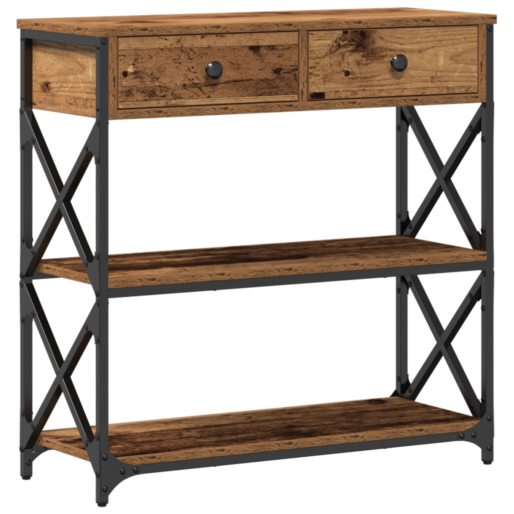 Tavolino in Legno Vintage 75x28x75 cm in Legno Ingegnerizzato e Acciaio