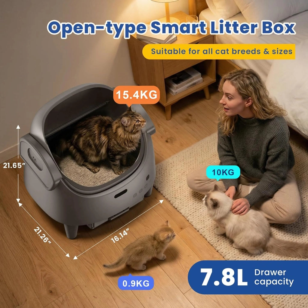 Lettiera Gatto Autopulente Aperta XXL Con APP; Capacità Massima; 73 L Lettiera Automatica Per Gatti; Lettiera Con Triplo Sensore Di Sicurezza; Ampio Spazio;Adatta a Famiglie Con Più Gatti