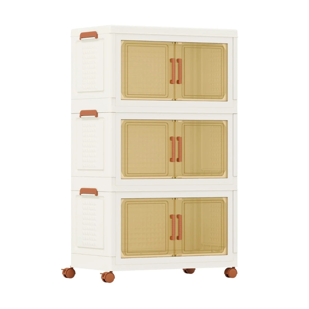 Set di 3 scatole di stoccaggio pieghevoli 62,5 x 34,5 x 99,5 cm con accesso rapido design impilabile in PP bianco 20_0009811