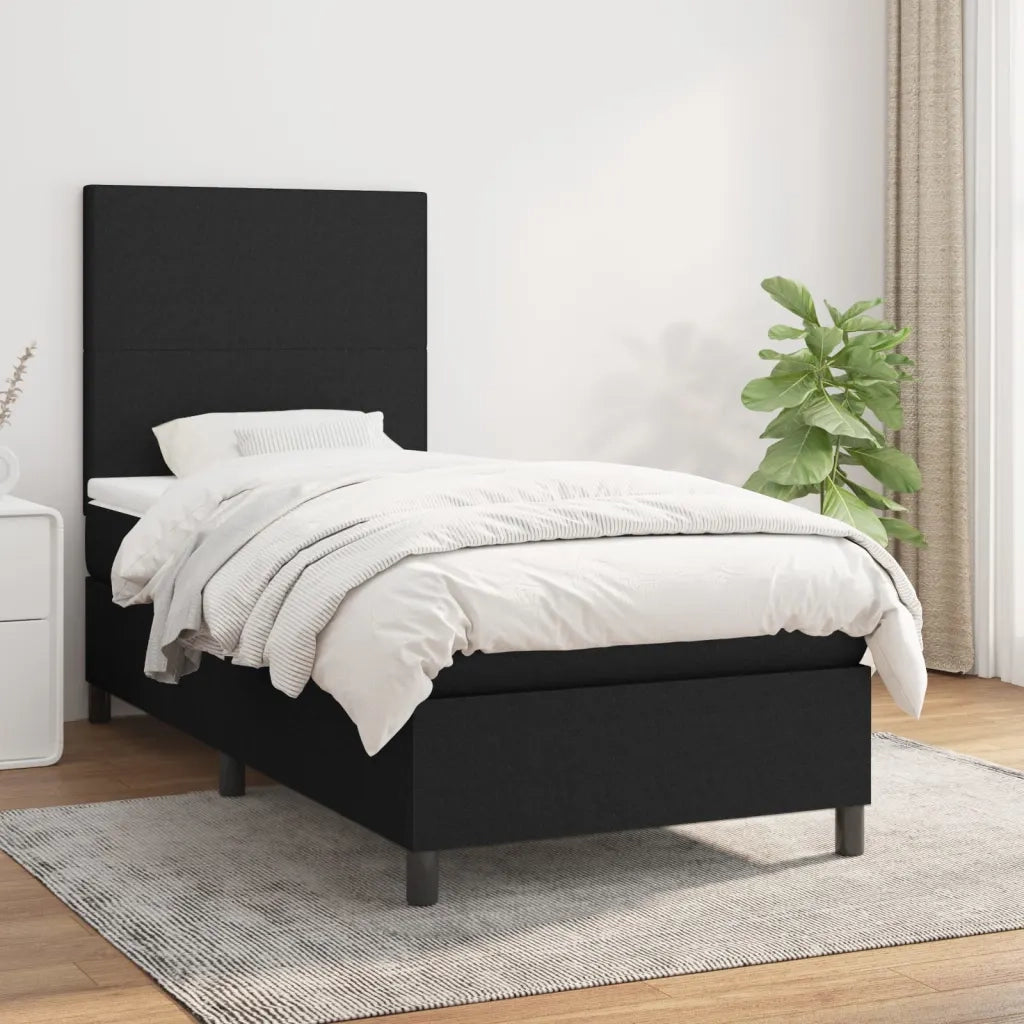 Letto singolo | Letto per adulti | Giroletto a Molle con Materasso Nero 80x200 cm inTessuto