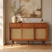 Credenza con 3 cassetti e 3 ante scorrevoli in MDF effetto noce con ripiani regolabili 120 × 40 × 78 cm