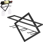 Wijnrek a muro in metallo per cucina e bar - design - posizionamento per 1 bottiglia e 3 bicchieri - beveraggio a muro
