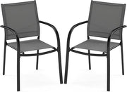 Set di 2 Sedie da Giardino, Sedie da Pranzo Impilabili in Metallo, con Seduta e Schienale Traspiranti, Poltrona Esterno per Giardino Piscina Balcone, Portata 150 kg
